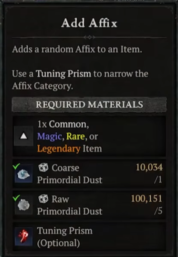 Add Affix 界面